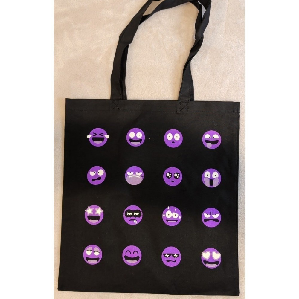 Lot of 5 Magic Black Reusable Tote Bags Purple Emoji Double Sided - Picture 3 of 7